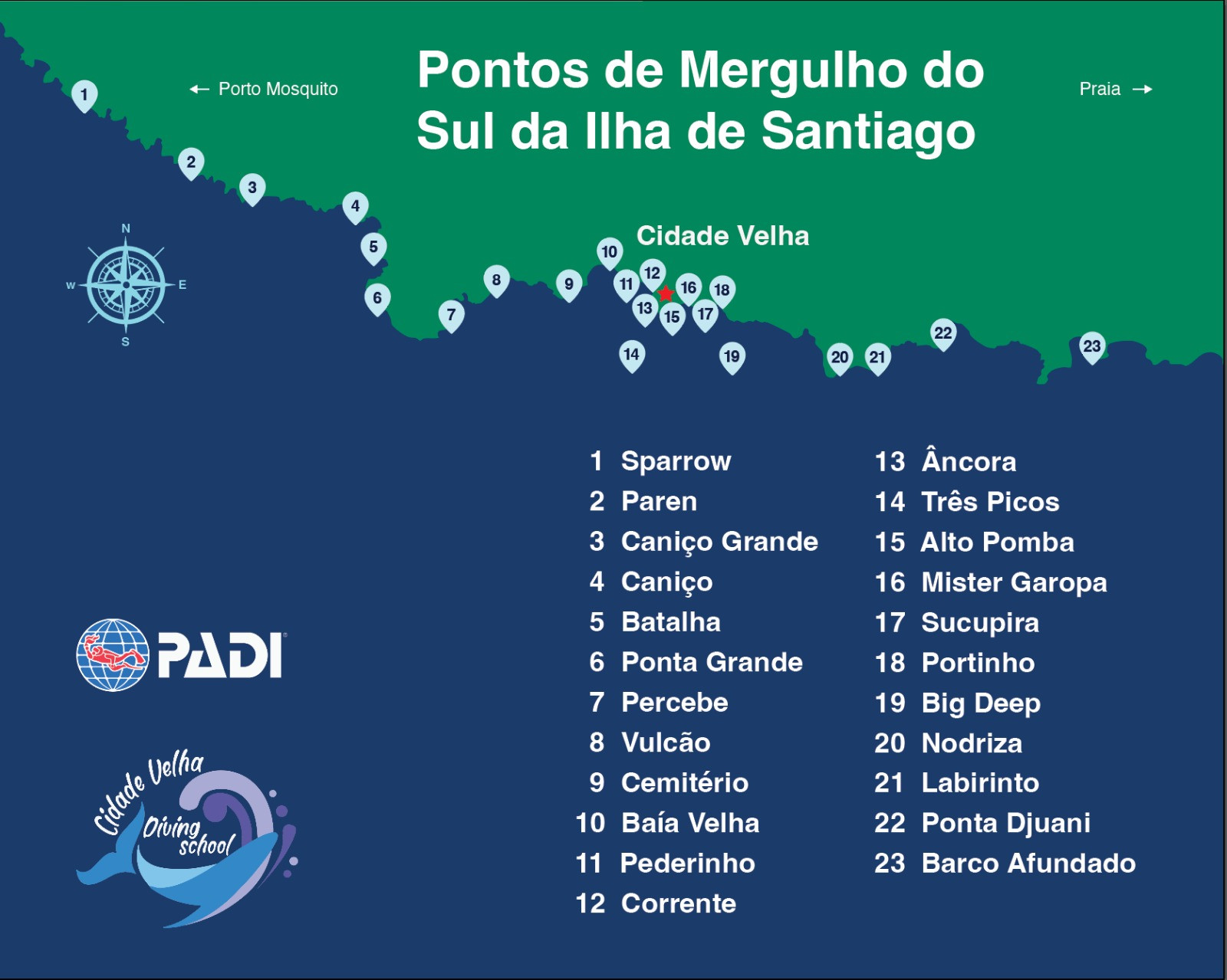 Dive sites map — South of Santiago Island